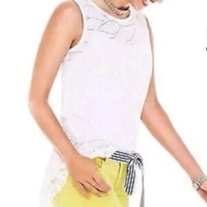 Cabi Gemma Eyelet Lace Sleeveless 100% Cotton Blouse in White - Size Medium